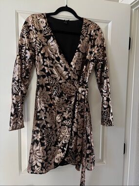 Windsor Black Dress with Rose Gold Floral Sequins